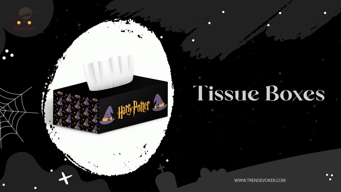 Stylish tissue boxes in Pakistan, including a Harry Potter enchanted tissue box, acrylic tissue box for cars, and unique tissue box designs.