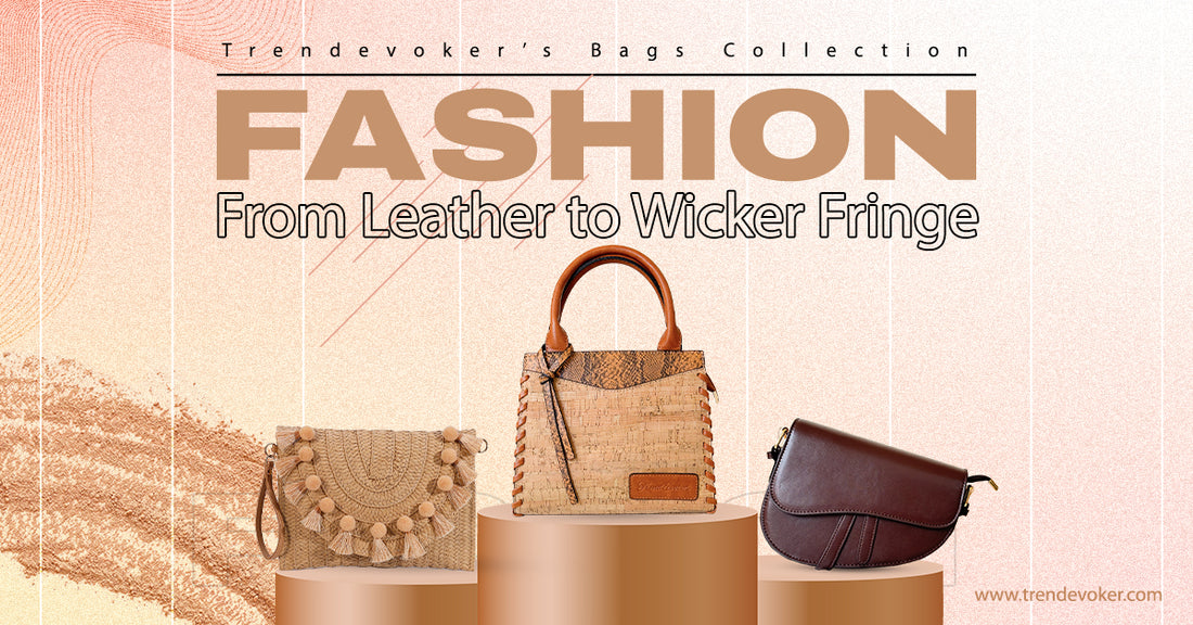 Stylish collection of leather, wooden, and wicker fringe bags for women in Pakistan, showcasing a variety of designs suitable for both casual and formal occasions