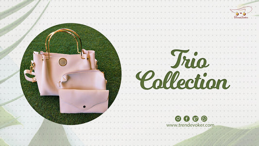 Elegant trio leather shoulder, crossbody, and tote bags for women in Pakistan by TrendEvoker – 2025 collection.