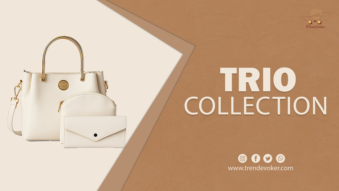 Elegant Trio leather shoulder bag for women – premium branded handbag in Pakistan by TrendEvoker.