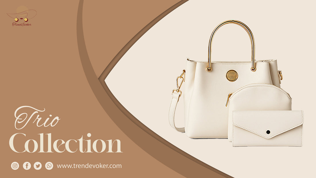 Elegant trio leather shoulder bag for women – branded leather handbag in Pakistan by TrendEvoker.
