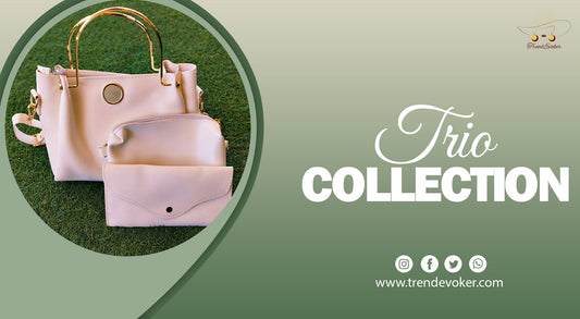Elegant genuine leather trio shoulder bag set for women in Pakistan by TrendEvoker – includes crossbody, clutch & tote.