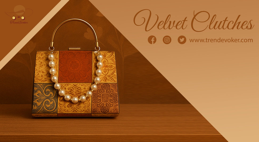 Luxury velvet handbags, shoulder bags, and pouches for women in Pakistan – TrendEvoker 2025 collection.