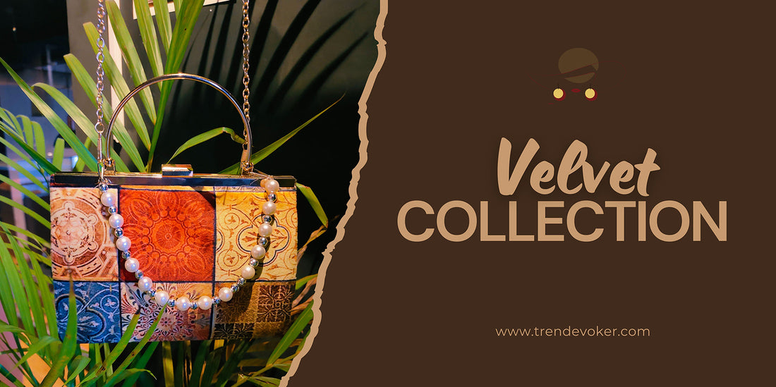 Elegant velvet shoulder bag styled for daytime and evening look – available online in Pakistan at TrendEvoker.