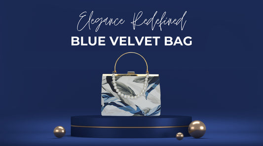 Elegant blue and white velvet beach bag from TrendEvoker, featuring a luxurious design, perfect for both casual beach outings and formal events in Pakistan