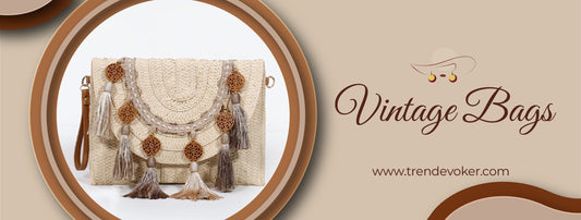 Handmade vintage clutch bag and wicker fringe boho bag for women in Pakistan – TrendEvoker.