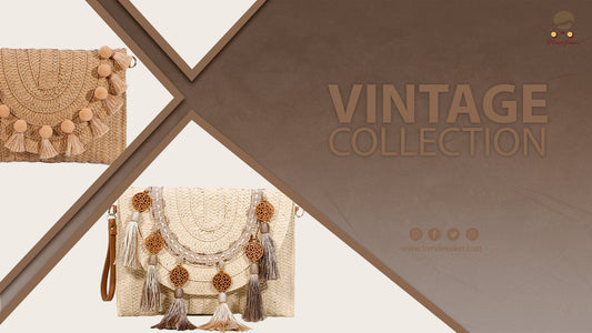 Pakistani woman holding a vintage clutch purse with boho design from TrendEvoker.