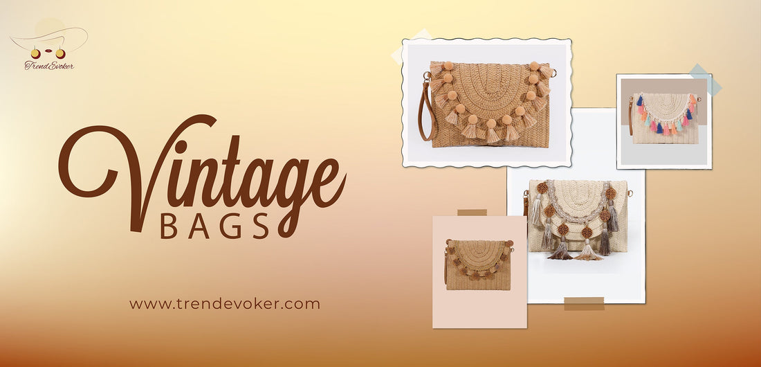 Pakistani woman styling a vintage clutch bag with traditional dress – TrendEvoker collection of handmade bags, fringe clutches & beach bags in Pakistan.