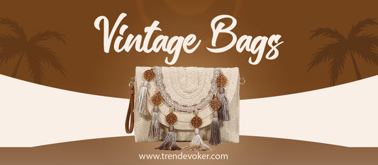 Affordable vintage clutch bags for women in Pakistan including boho tote bags and wicker fringe beach bags by TrendEvoker.