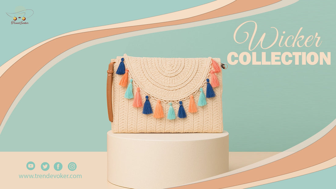 Handmade wicker fringe clutch bags for women in Pakistan – TrendEvoker collection.