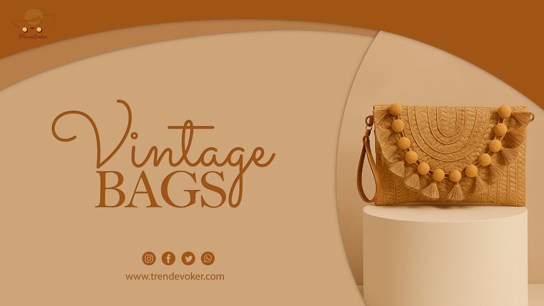 Handmade vintage clutch bag and boho fringe beach bag from TrendEvoker Pakistan – limited edition collection.