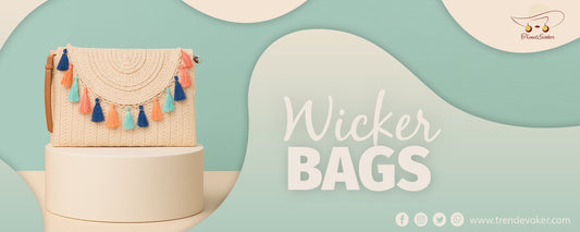 A collection of stylish vintage clutches, boho tote bags, and handmade wicker fringe bags for women in Pakistan displayed elegantly on a neutral background.