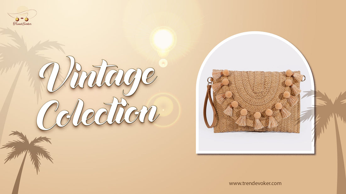 Authentic vintage clutch bag with boho and wicker fringe designs – handmade in Pakistan.