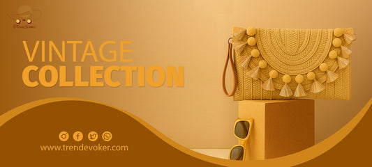 Stylish vintage clutch bags, boho totes, and wicker fringe bags for women in Pakistan available online at TrendEvoker.