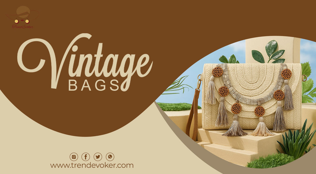 Pakistani woman styling a vintage clutch bag with modern outfit.