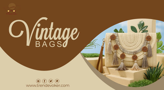 Pakistani woman styling a vintage clutch bag with modern outfit.