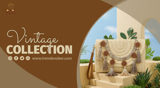 Elegant vintage clutch bag with boho design and handmade details – TrendEvoker collection in Pakistan.