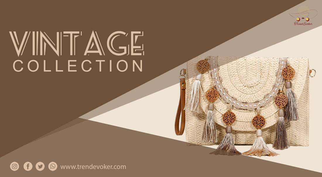 Handmade vintage clutches, boho bags, and wooden handbags for women in Pakistan by TrendEvoker.