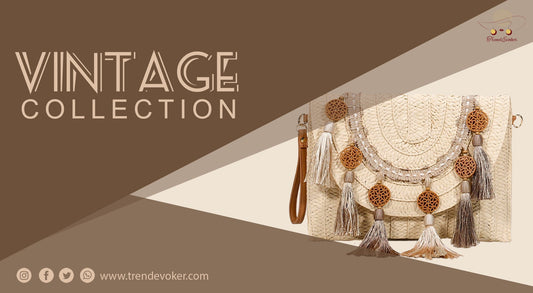 Handmade vintage clutches, boho bags, and wooden handbags for women in Pakistan by TrendEvoker.