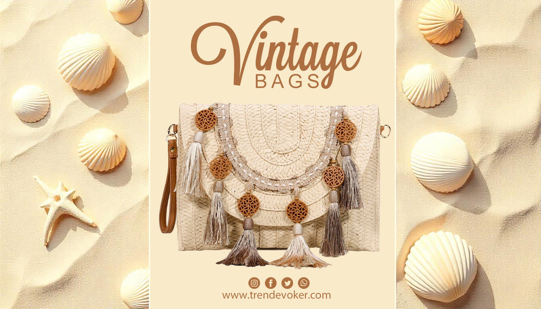 Handmade vintage clutch bags and bohemian wicker fringe bags for women in Pakistan by TrendEvoker.
