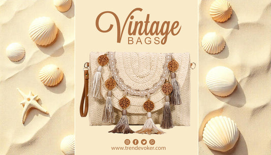Handmade vintage clutch bags and bohemian wicker fringe bags for women in Pakistan by TrendEvoker.