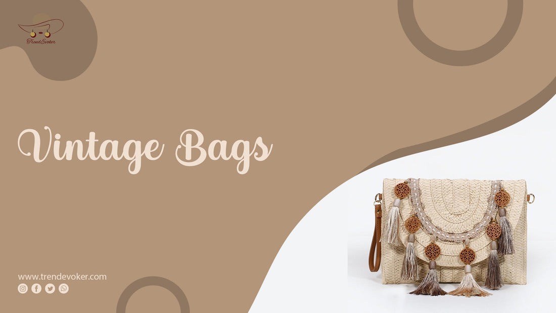Handmade wicker fringe bag with boho design and vintage clutch – available online in Pakistan at TrendEvoker.