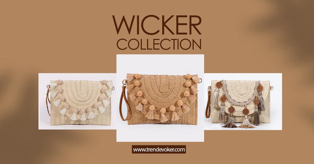 Trendy wicker fringe bag with a woven pattern, a must-have summer accessory.
