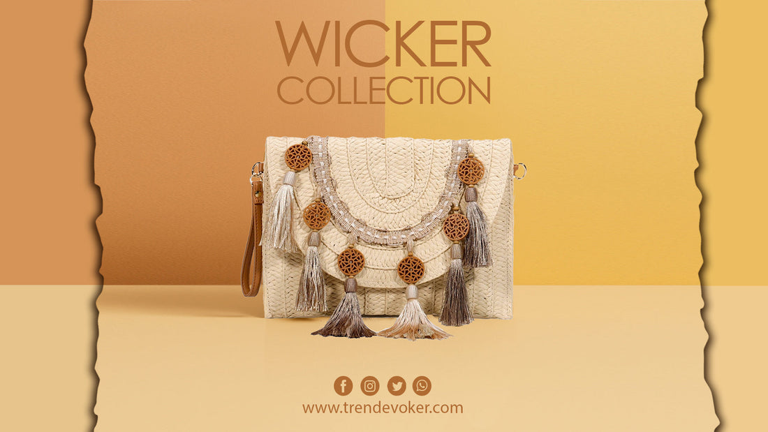 Handmade wicker fringe clutch bag for women in Pakistan – TrendEvoker collection.