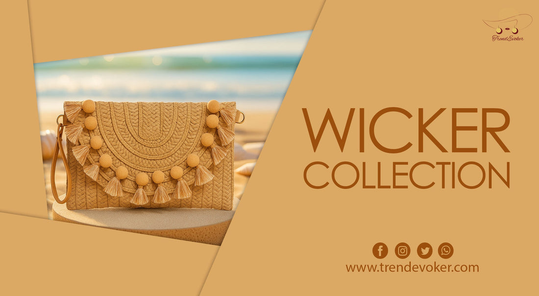 Handmade wicker fringe bag with boho design – perfect beach and clutch accessory for women in Pakistan.