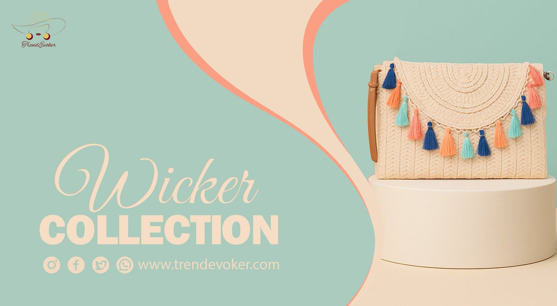 Handmade wicker fringe beach bag and clutch purse for women in Pakistan – TrendEvoker’s boho collection.