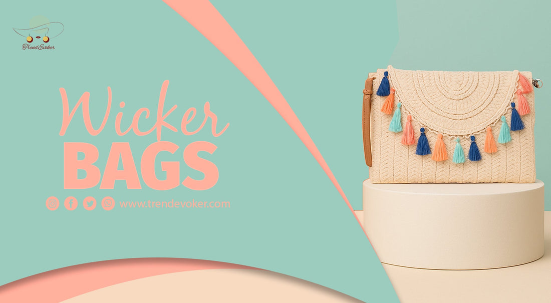 Handmade wicker fringe clutch bag for women – perfect for beach trips and formal events in Pakistan.