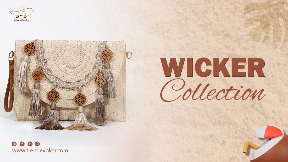 Pakistani woman styling a handmade wicker fringe bag with a summer outfit – TrendEvoker fashion guide.