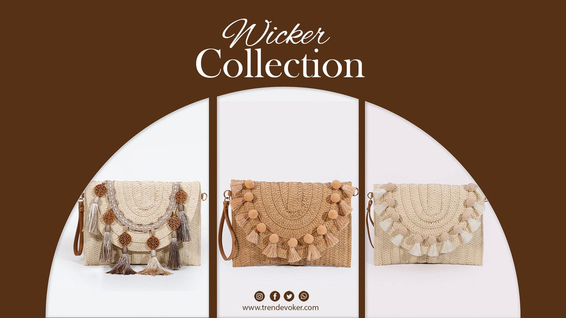 Handmade wicker fringe clutch bag for women in Pakistan with vintage and boho design, ideal for weddings, beach trips, and formal occasions.