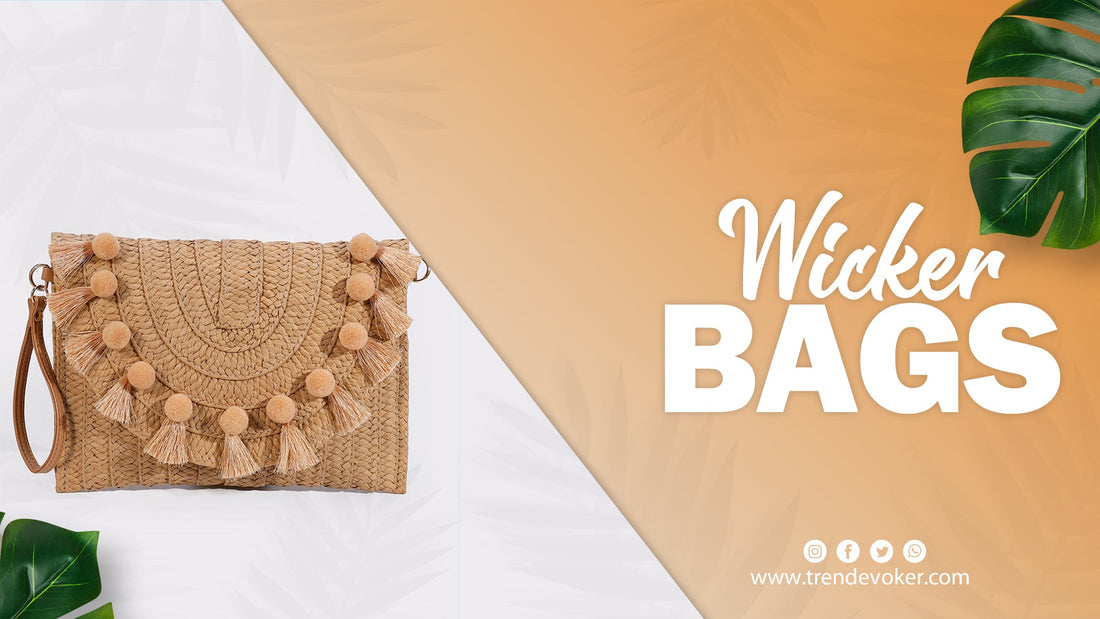 Stylish wicker fringe beach bag and boho clutch for women – TrendEvoker Pakistan Spring Collection 2026..