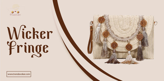 Wicker fringe bag with fringe detail, styled for casual and formal occasions, perfect for women in Pakistan.