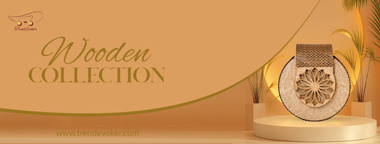 Pakistani woman styling a handmade wooden crossbody bag for summer.