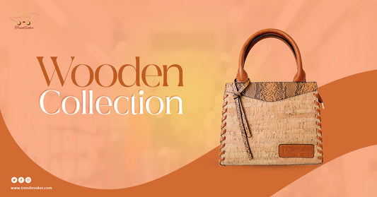Handmade wooden bag in Pakistan with eco-friendly design, featuring a stylish carved pattern and durable wooden handles.