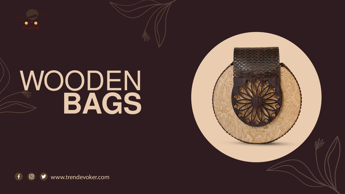 Pakistani woman styling a handmade wooden shoulder bag with a modern outfit.