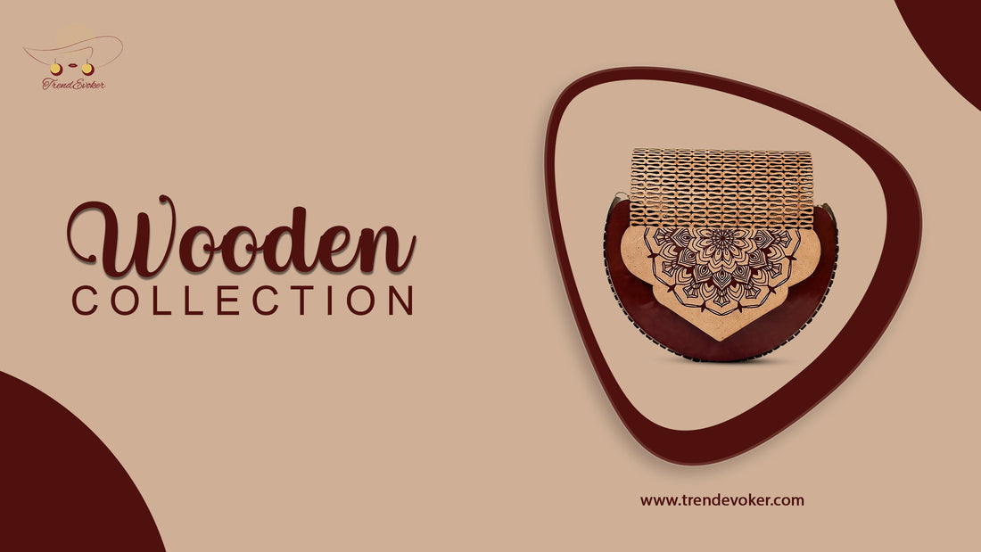 Handmade wooden bag with eco-friendly design crafted in Pakistan, displayed as a stylish fashion purse for women by TrendEvoker.