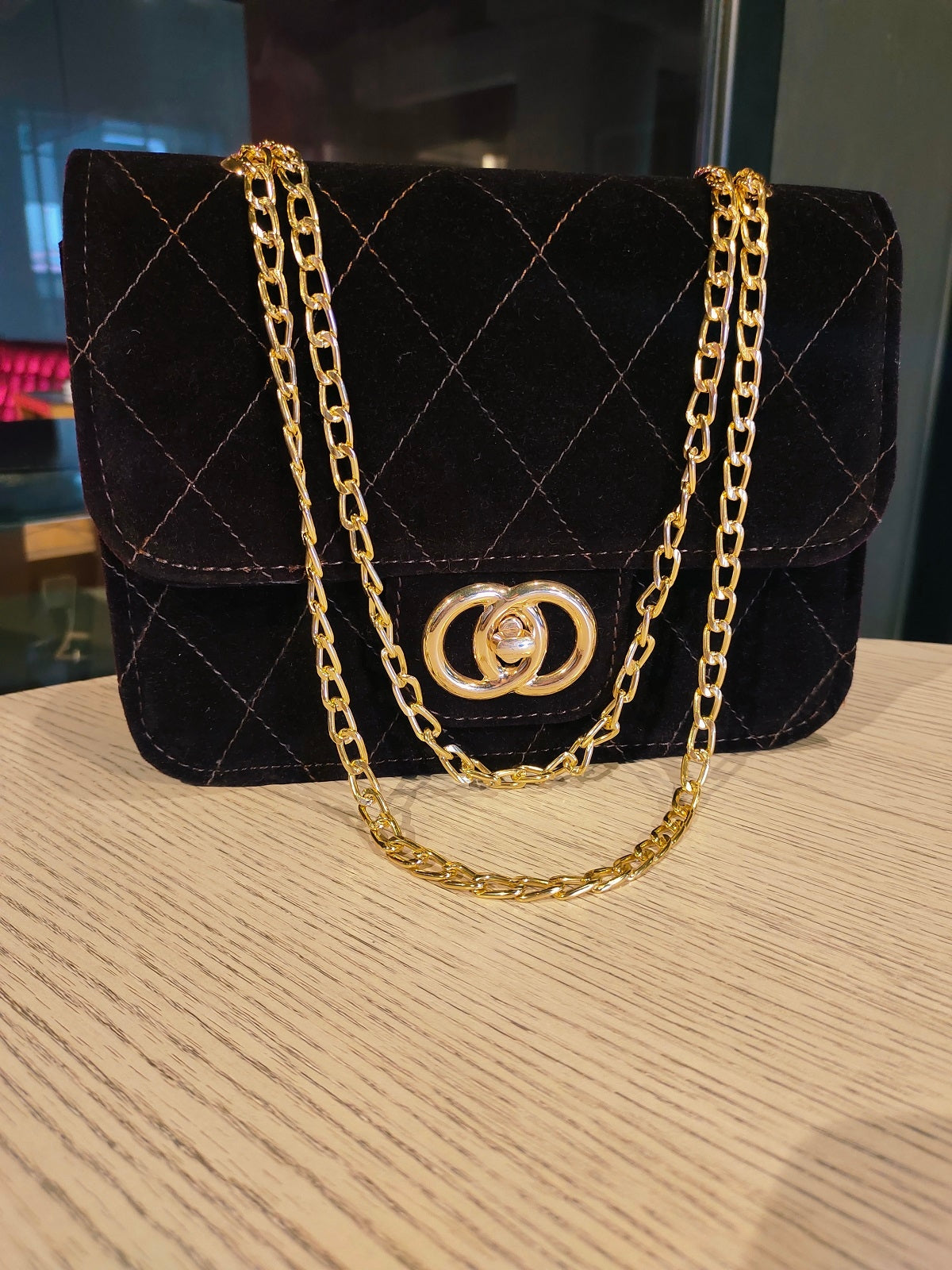 Wallet on chain boy half flap velvet crossbody bag Chanel Black in Velvet -  25777569