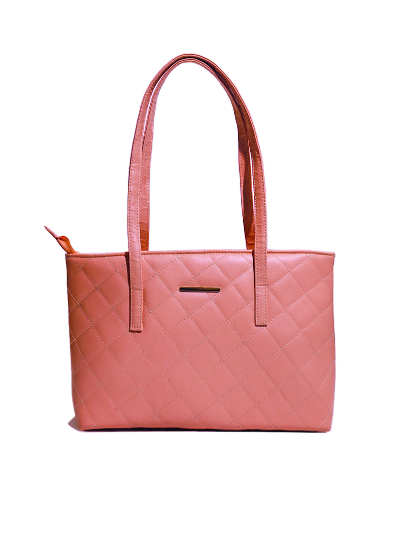 Stylish Pink Check Design Leather Tote Bag for Women - TrendEvoker