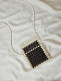 Handcrafted Elegance: White & Black Beaded Cross Body Bag with Beaded strap