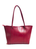 Mehroon leather tote bag is shown