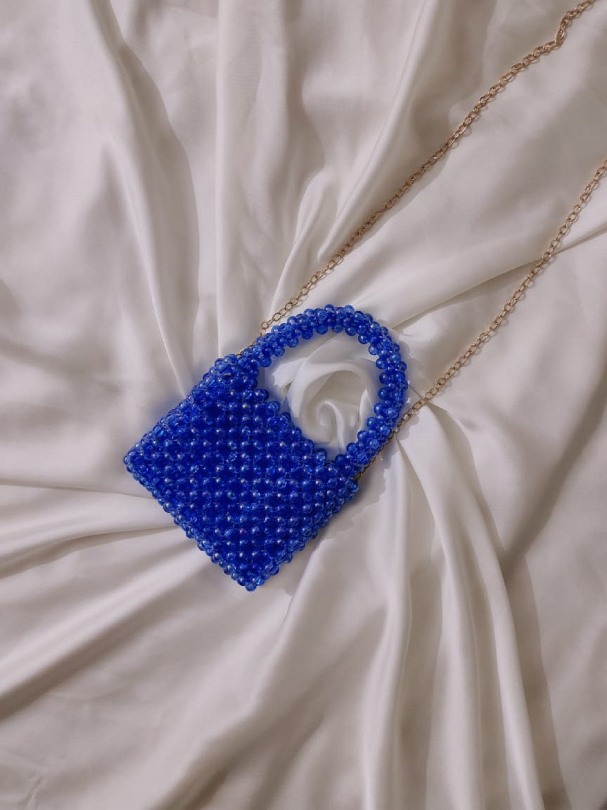 Unique Blue Beaded Handmade Mini Bag - TrendEvoker