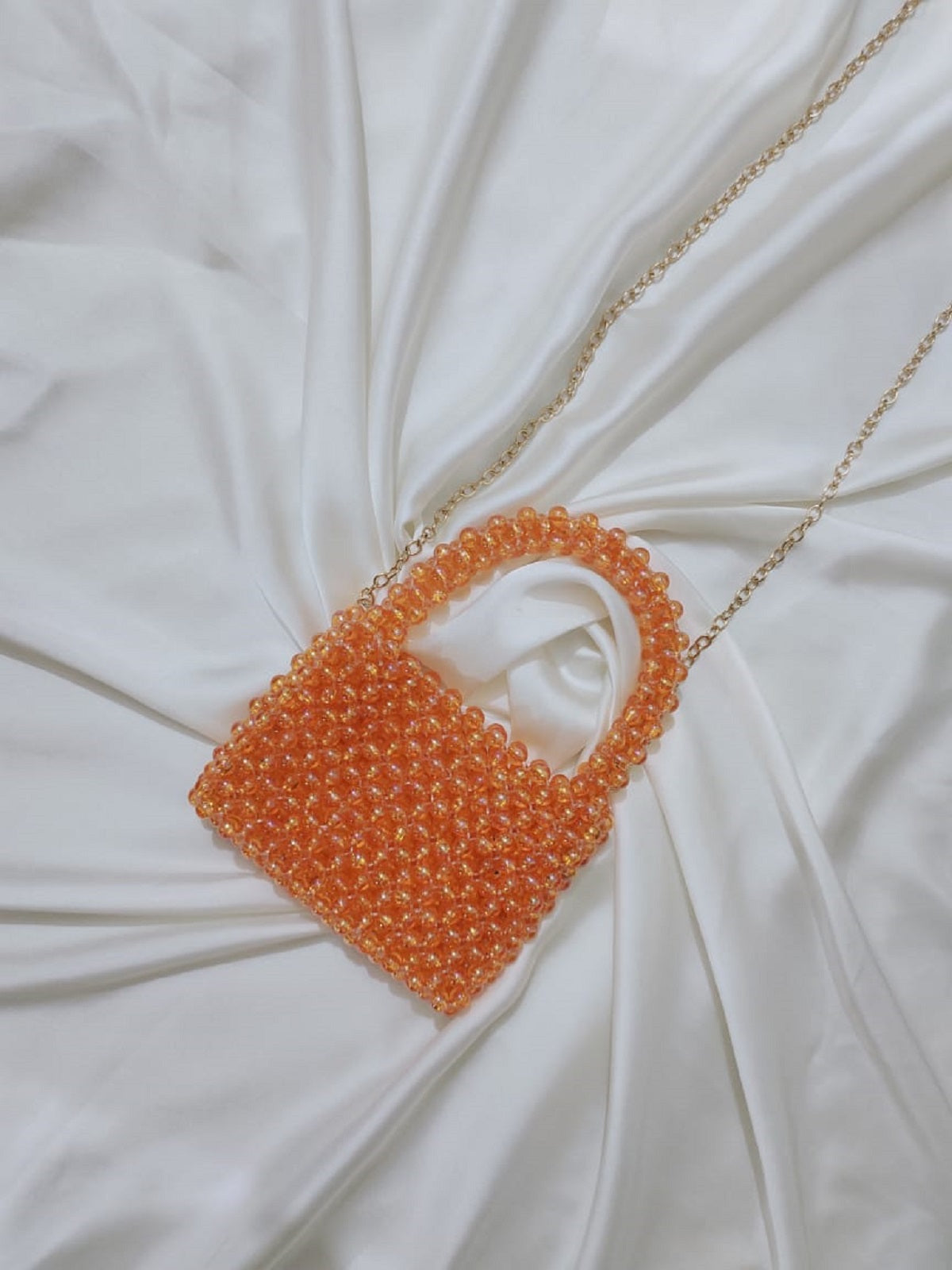 Elegant Orange Beaded Customized Pouch - Handcrafted Accessory