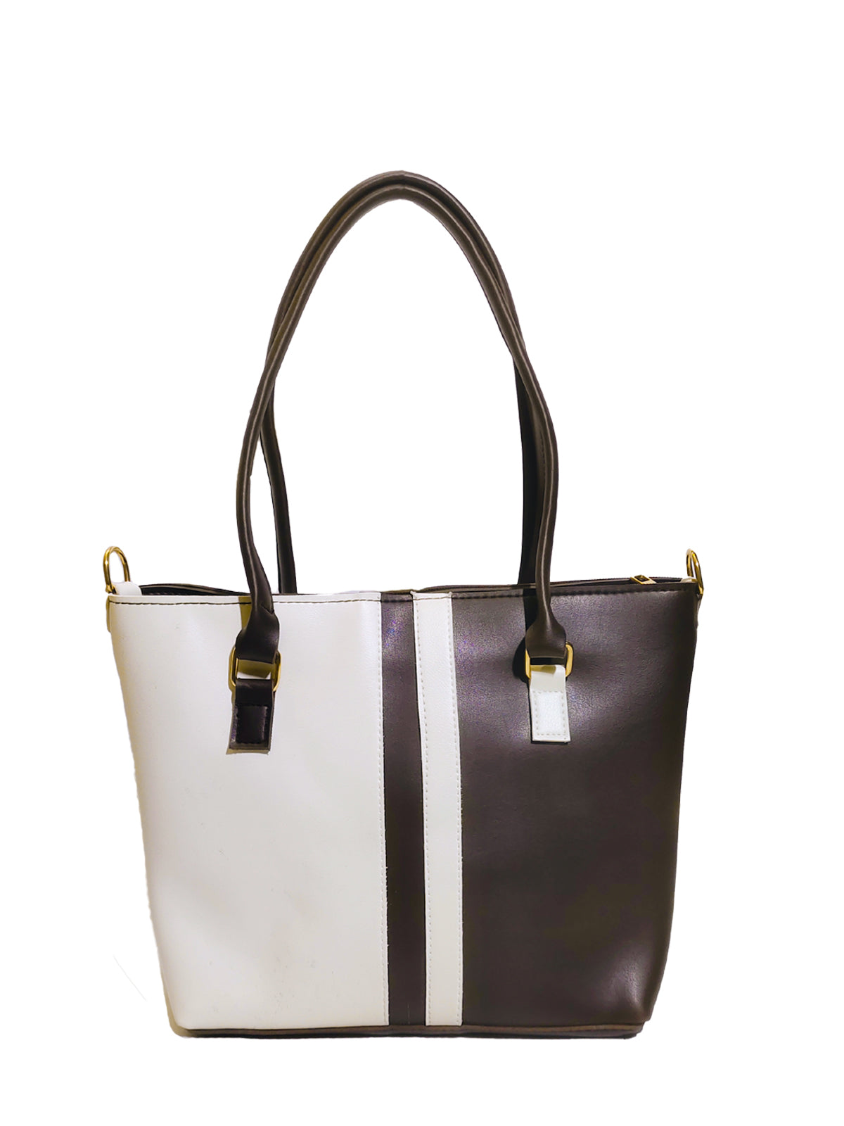 Brown and White Contrast Tote Bag for Women